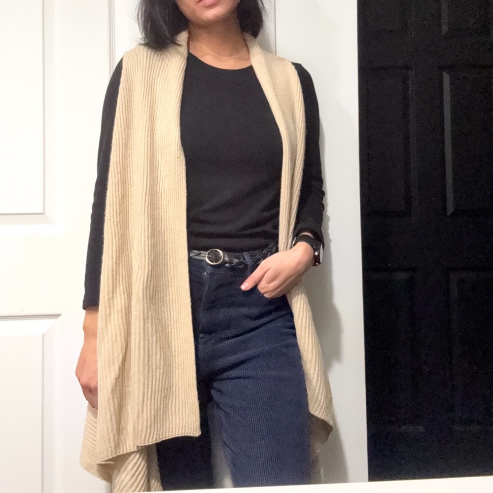 LOFT Tan Open Front Cardigan Vest